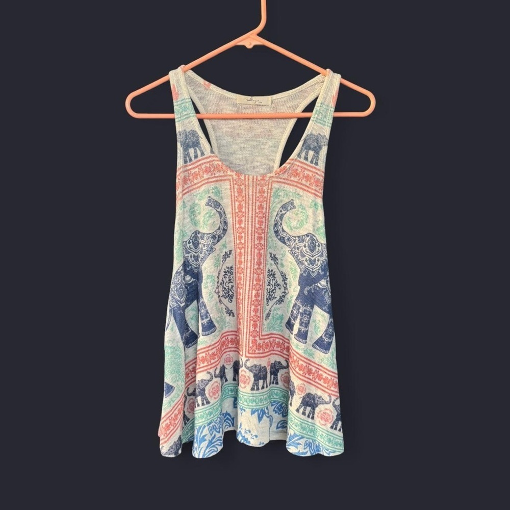 Gaze Elephant Print Racerback Tank Top – Boho Festival Style (Fits M/L)